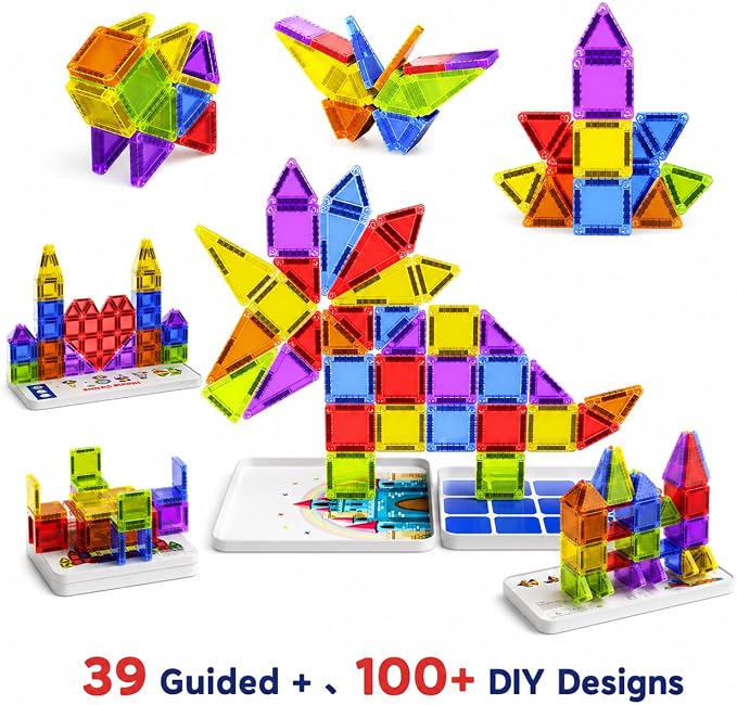 Mini Magnetic Tiles for Travel: Hours of Entertainment for Kid 3-5 | Portable to Serve for 2 Hours of Activities for Road Trips Long Flights - Magnetic Building Blocks for Toddlers