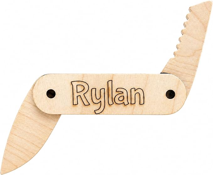Personalized Wooden Pocket Knife Toy for Kids | Pretend Play Folding Camping Toy | Children Adventure Toy | Outdoor Explorer Gift for Boys & Girls Ages 3+