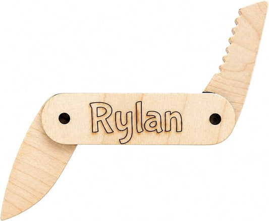 Personalized Wooden Pocket Knife Toy for Kids | Pretend Play Folding Camping Toy | Children Adventure Toy | Outdoor Explorer Gift for Boys & Girls Ages 3+