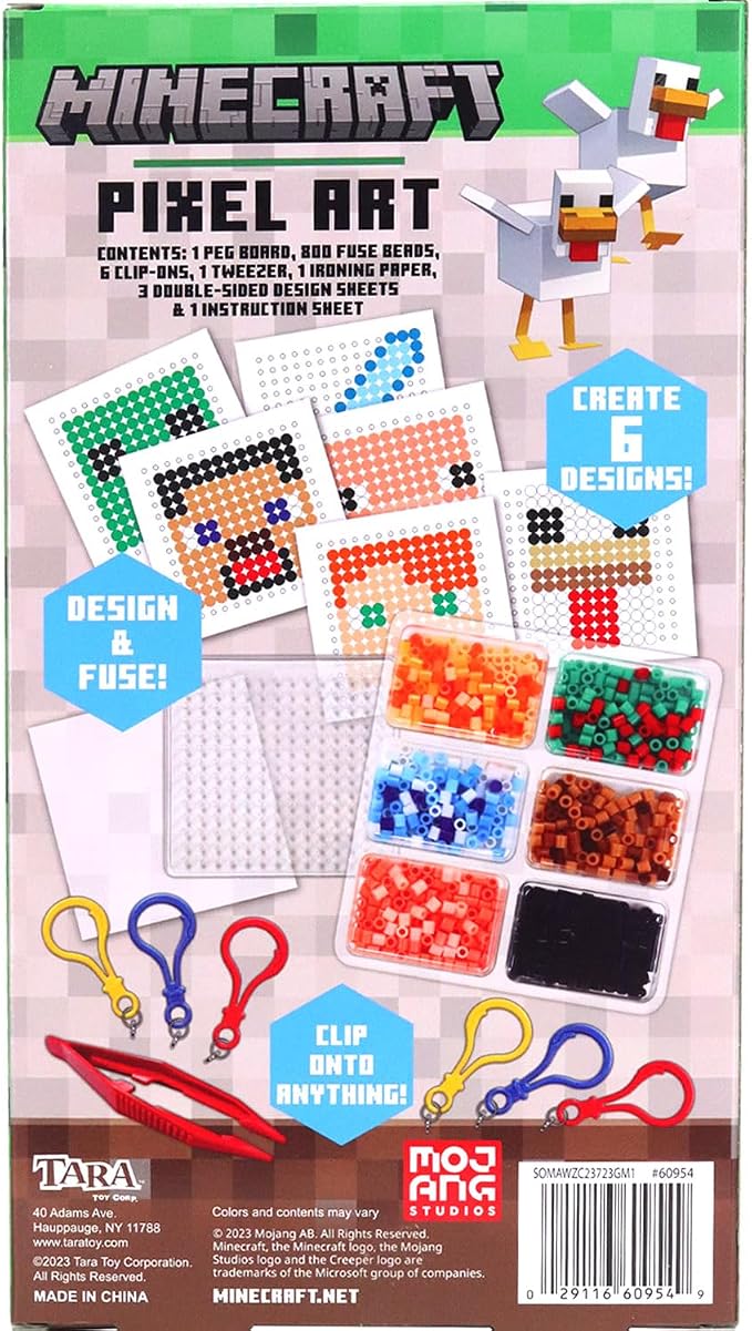 Tara Toys Minecraft Pixel Art Bead Kit Activity, 800 Beads | Templates & Pegboards included, Build Minecraft Pixel Characters & Tools Creative Craft Toy for Kids Ages 6+ by Tara Toys