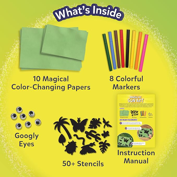 Skillmatics Magical Sun Art – Out in Nature, STEM Paper Craft Kit for Kids | Decorative Paper, Nature Stencils & Markers, Create with Sunlight, Mess-Free, Gifts for Ages 4, 5, 6, 7, 8, 9, 10, 11, 12