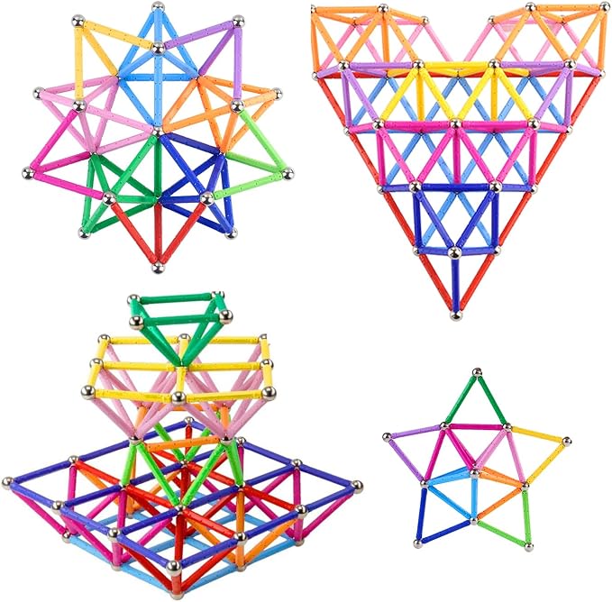 165PCS Magnetic Building Blocks Toys, 2.3" Magnet Sticks and Non-Magnetic Balls Set Magnet Game for Kids and Adult, 3D STEM Building Toys with Storage Bag