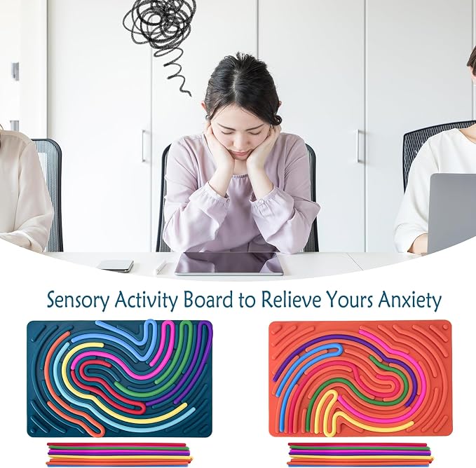 Sensory Activity Board, Sensory Fidget Toys for Kids Adults, Stress Relief | Quiet Sensory Toys, Fidget Toys for Adults and Kids, 14 Colorful Strings, Screen-Free Travel Activity for Car and Airplane