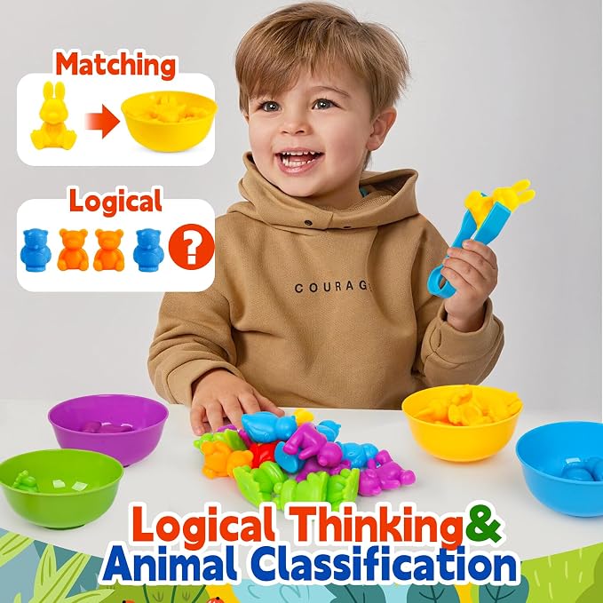 Color Sorting Toys for Kids,Counting Animals Matching Games Montessori Educational Preschol Learning Activities Sensory Traning Toys Gift for 3+ Year Old Boys Girls