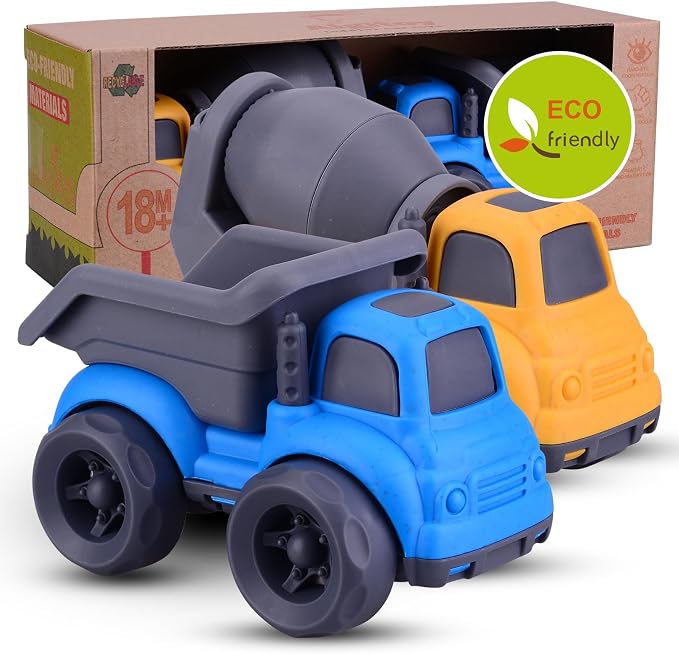 Aigitoy Toddler Car Toys Set - Mixer and Dump Truck for 2-4 Years Old | Sandbox Outdoor Vehicles Toys, No BPA, Phthalates, PVC, Recycled Plastic, Easter Christmas Birthday Gifts Boys Girls (Blue)