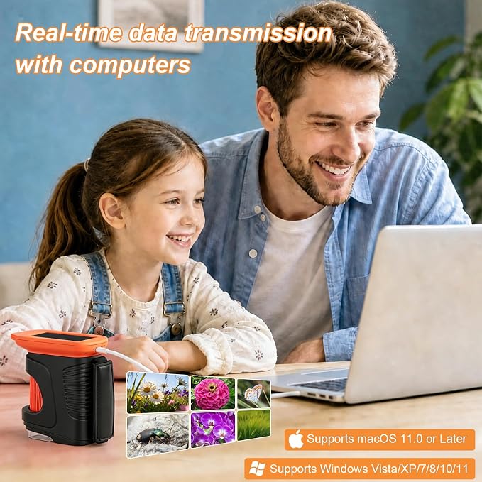 Kids Microscope,1000X HD Digital Handheld Mini Microscope 2.4" IPS Screen | Microscope for Kids, Mini Pocket Microscope for Children Birthday Gift, Science Education Fun for Boys Girls Ages 4-12 Black