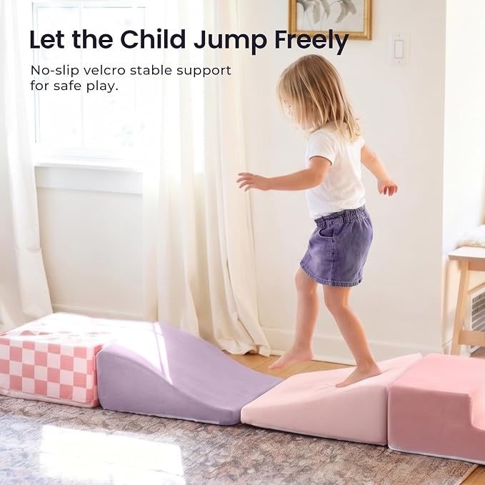 Tiny Land Soft Foam Climbing Blocks for Toddlers, 6-Piece Foam Blocks | Indoor Playground Baby Climbing Toys, Ideal Gift for Kids Activity Crawling and Sliding Foam Play Set (Pink Pastel)