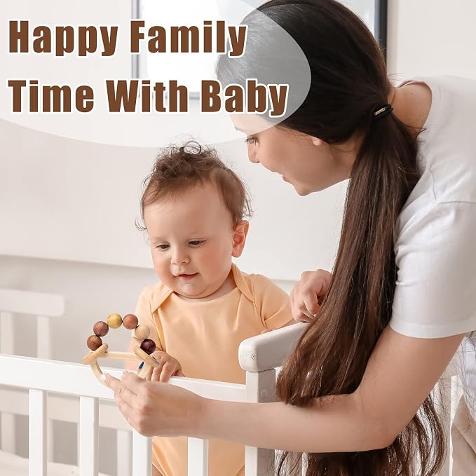 Baby Rattles 0-6 Months, Wooden Toys for Babies 6-12 Months | Montessori Wood Color Baby Rings for Newborn 0 3 6 12 Month, Sensory Development, Toddler Toys