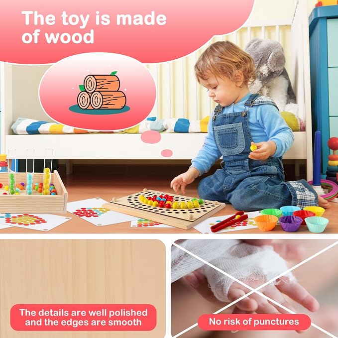 INIFEIDALA Montessori Wooden Educational Toys for 3-6 Year Olds | Counting & Color Sorting Toys with Tweezer Tongs,Preschool Learning Activities,STEM Math Manipulatives,Fine Motor Skills Toys