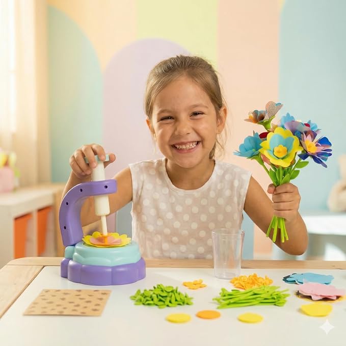 Fabric Flower Bouquets Toys, DIY Craft Kits Toys for Kids - Flowers Market Toy, Build Your Flower Bouquet, Arts & Crafts for 3+ Year Toddler Girl, Educational Activity Preschool B-Day Gifts