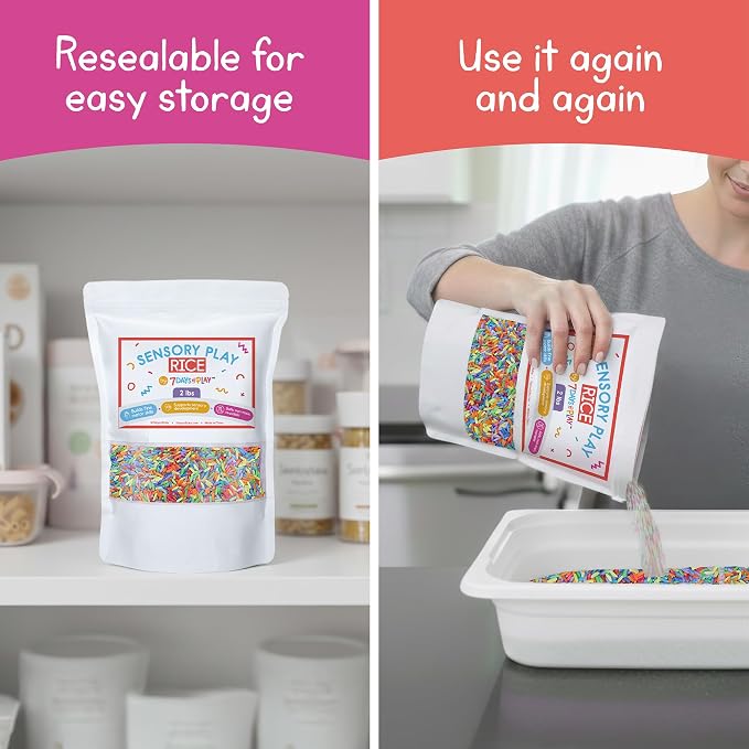 Rainbow Sensory Play Rice for Kids, 2 lbs – Colorful Sensory Bin Filler for Scooping, Pouring, Sorting & Creative Play – Perfect for Sensory Bins and Tables – Fine Motor Play – Ages 3+