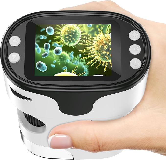 Kids Digital Microscope Science Gift: Complete STEM Toy Kit for Ages 4-12 | 32GB Card for Photos & Video / Custom EVA Case / Real Glass Slides / Upgraded 3mm Slide Slot / 2.5H Rechargeable Use