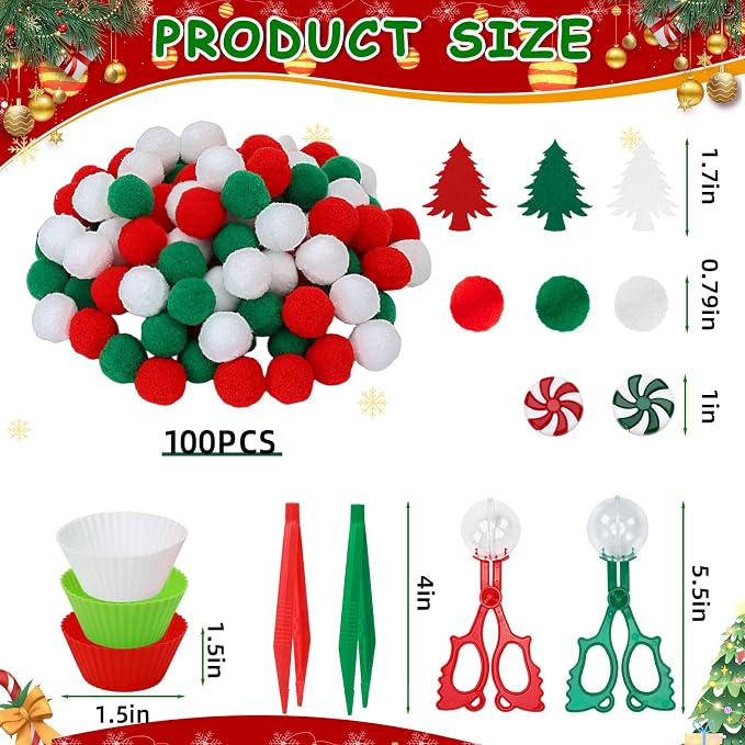 Christmas Sensory Bin,241 Pcs Christmas Sensory Bin Fillers Items | Includes Felt Xmas Tree,Plastic Candy,Pom Poms,Sorting Cups Tweezers for Xmas Activities