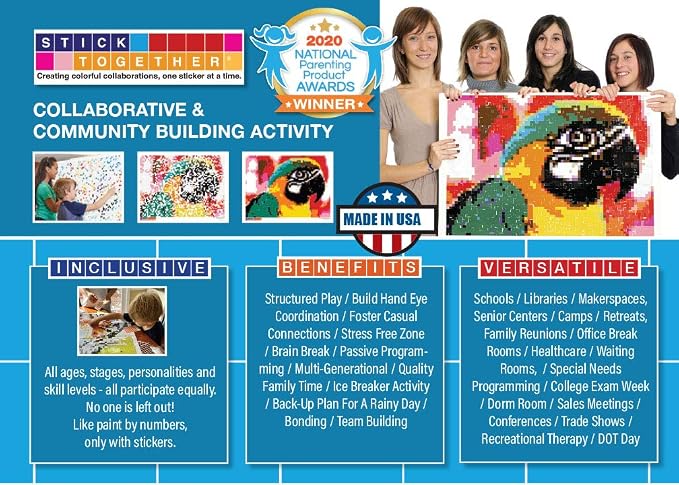 Huge Mosaic Puzzle Poster Kits | Group Project | No Mess Paint by Sticker | Stay at Home Activity | Classroom | One Sticker at a Time! | Large Parrot | Learning Fun | 40” X 36” Giant Poster