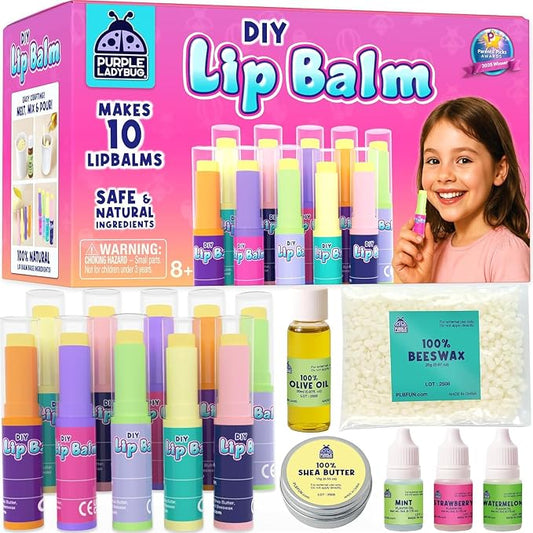 DIY Lip Balm Kit for Ages 8+, Made from Natural Ingredients, 3 Fun Flavors | Moisturizing Lip Balm Making Kit, Make Your Own 10 Custom Experiment Balms, STEM Craft Kit, 8 Year Old Girl Birthday Gift