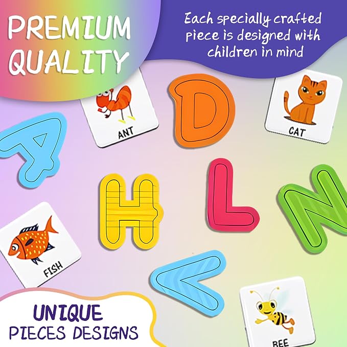 Magnetic Puzzle Book for Kids Ages 4-8, 76-Piece Alphabet & Animal Set | Educational Magnetic Book with Dress-Up Activities, Jigsaw Fridge Magnets, Travel-Friendly STEM Learning Toy