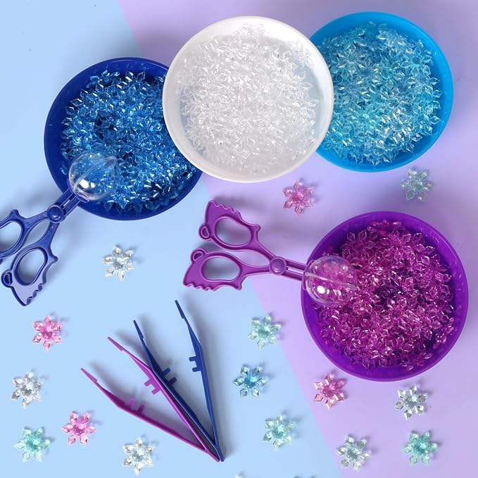 208 Pcs Winter Frozen Sensory Bin Items Winter Acrylic Snowflake Counting Sorting Sensory Bin Filler Frozen Snowflake Counts Decor