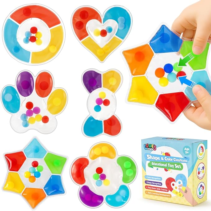 LovesTown 6-Pack Color Sorting Toys, Shape Matching Game for Kids | Sensory Fidget Toys For Color Shape Recognition, Fine Motor Skills, Hand-Eye Coordination, Travel Essential, Goodie Bags