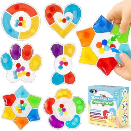 LovesTown 6-Pack Color Sorting Toys, Shape Matching Game for Kids | Sensory Fidget Toys For Color Shape Recognition, Fine Motor Skills, Hand-Eye Coordination, Travel Essential, Goodie Bags
