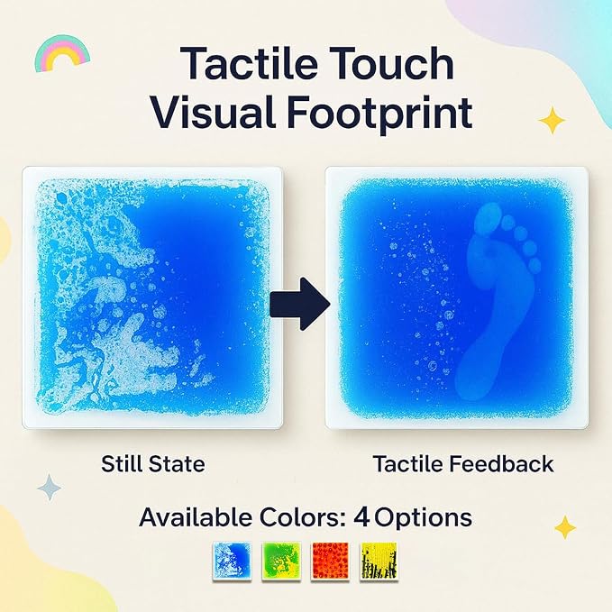 Sensory Floor Tiles for Kids: 12" Liquid and Textured Mats, 4 Pack | Visual and Tactile Surfaces for Autism Sensory Play, Texture Exploration, Sensory Paths, Stepping Games, and Sensory Rooms