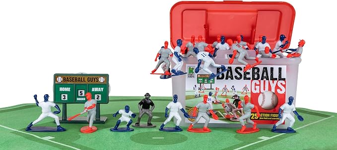 Kaskey Kids Baseball Guys, Red Gray vs. Blue White, 29 Pieces in Each Set, Includes 2 Teams, Accessories, and Travel Storage Case, Nostalgic Sports Action Figures for Imaginative Play, Ages 3 and Up