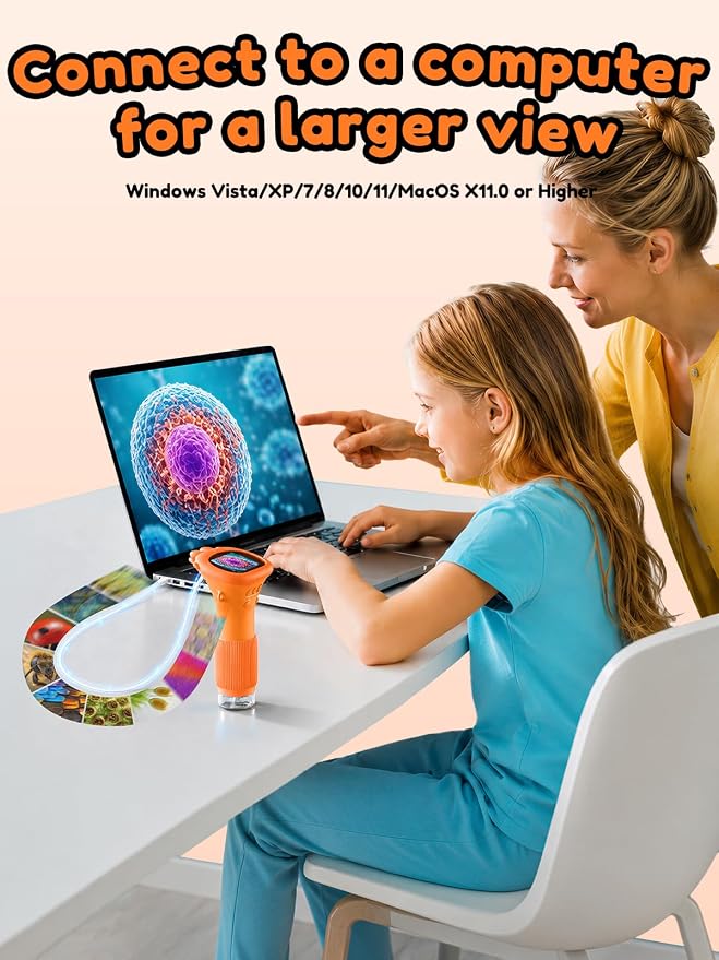 Acoath Microscope for Kids, 1000X Handheld Digital Miniscope with 2.0" Screen, Portable Pocket Microscope Education Toys Birthday Gifts for Age 3 4 5 6 7 8 9 10 Girls Boys