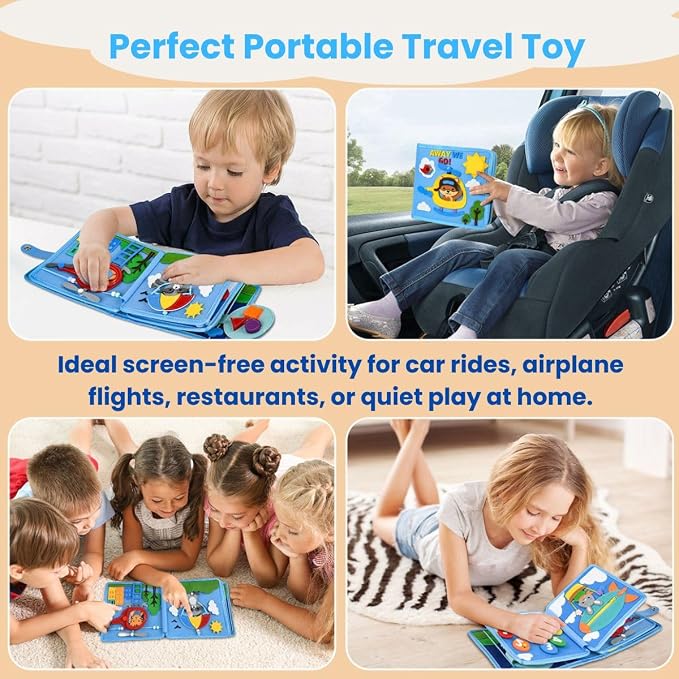 Busy Book for Toddlers 1–3 – Montessori Busy Board & Educational Toys for 2 Year Old – Away We Go Travel Activity Book