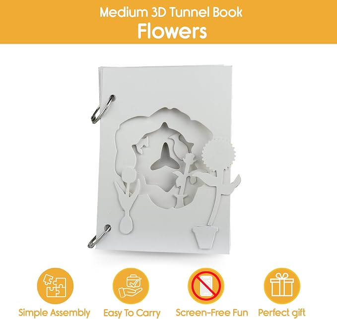 Flowers & Pots Mini 3D Tunnel Book – Hands-on Paper Craft Kit | Build, color & create a pop-in book! Mini animals, watercolor pastels & water brush included. Portable, screen-free fun! 3+