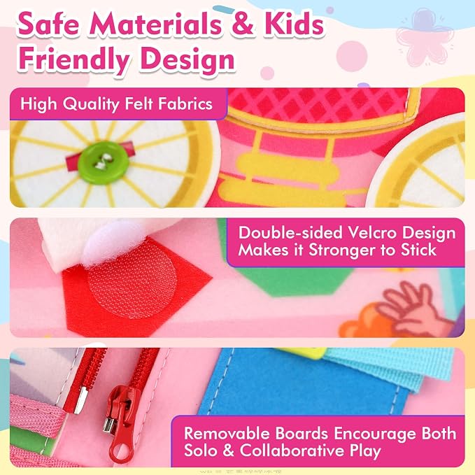 Teensymic Montessori Busy Board for Toddlers Ages 3+ – Portable Travel Quiet Book for Fine Motor Skills, Practical Life & Cognitive Learning, for Boys & Girls