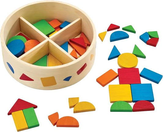 PlanToys® Mosaic Wooden Toy for Toddlers 12M+ Montessori 45 Geometric Pieces