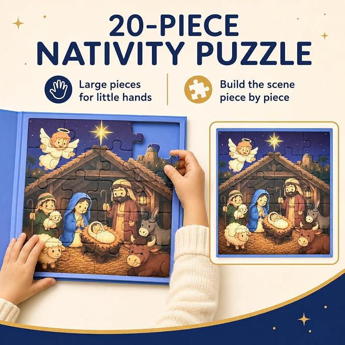 Travofun 20-Piece Magnetic Nativity Puzzle & Playset, Bible Story, Ages 3-6 | Build a 20-piece magnetic Nativity puzzle, then arrange the characters to retell the Christmas Bible story or create scenes.