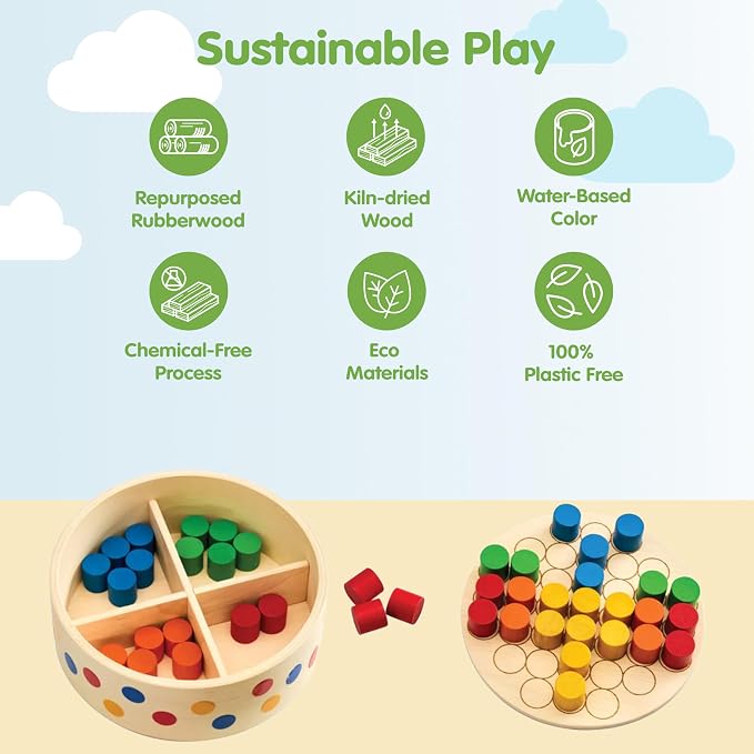 PlanToys® Pattern Peg Board Wooden Lacing Toy for Toddlers 12M+ Montessori | 45 pegs storage box, montessori pattern peg board, lacing toy toddlers 12 months+, fine motor hand-eye coordination, early ma