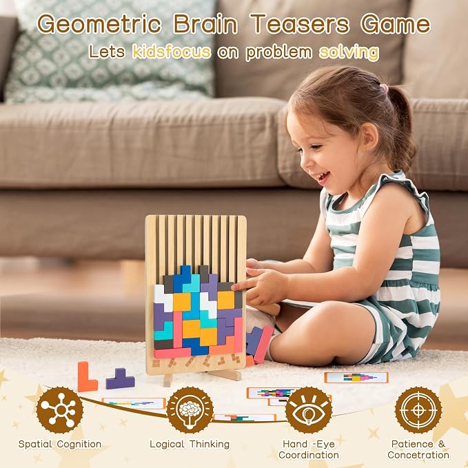 Wooden Stacking Puzzle Toy,3D Colored Wooden Puzzle Russian | Montessori Brain Blocks Puzzles Toys for Boys and Girls,Board Jigsaw Game Toys for Brain Teasers for Toddlers 3-8Years