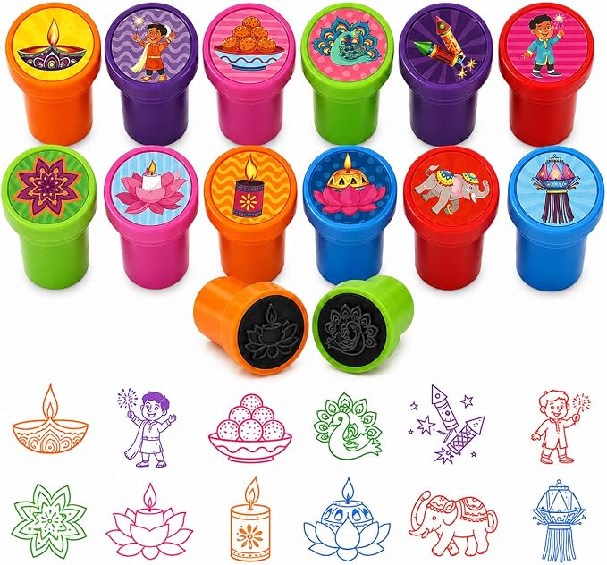 Cinrobiye 24 Pcs Diwali Stampers Party Favor Set, Cute Festival of Lights Stamps for Kids Diwali Celebration, Classroom Rewards, Cultural Party Supplies, Goody Bag Fillers, Holiday Party Favors