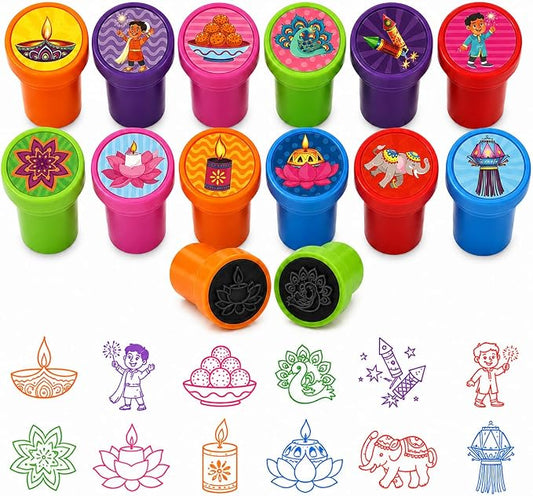 Cinrobiye 24 Pcs Diwali Stampers Party Favor Set, Cute Festival of Lights Stamps for Kids Diwali Celebration, Classroom Rewards, Cultural Party Supplies, Goody Bag Fillers, Holiday Party Favors