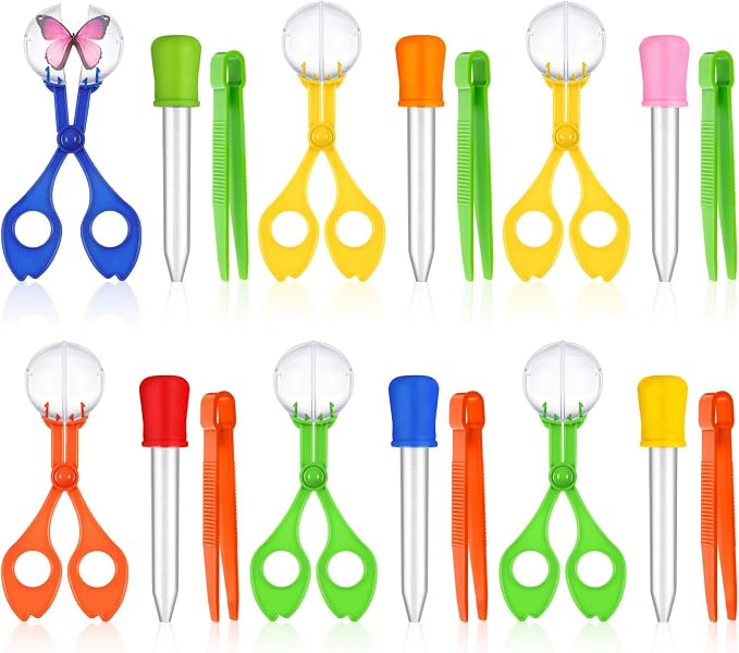 18 Pieces Fine Motor Skill Toys Include Handy Scoops Jumbo Tweezers Rubber Tipped Dropper Bug Insects Catcher Sensory Learning Tool Backyard Outdoor Explorer Kit Skill Development
