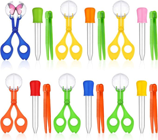 18 Pieces Fine Motor Skill Toys Include Handy Scoops Jumbo Tweezers Rubber Tipped Dropper Bug Insects Catcher Sensory Learning Tool Backyard Outdoor Explorer Kit Skill Development