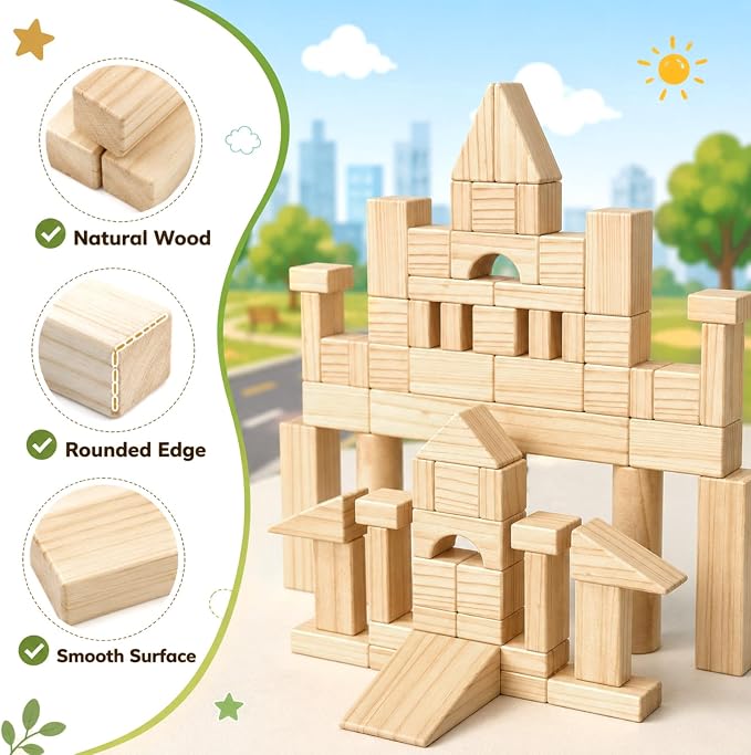 Atoylink Wooden Building Blocks for Toddlers 1-3, 108Pcs Sorting & Stacking Toys with Community Helpers & Magnetic Wooden Cars, Baby Nesting Boxes Preschool Montessori Toys for Boys Girls Gift