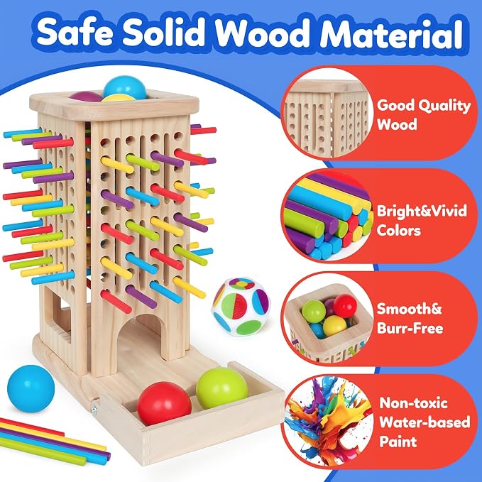 ROOCHKD Wooden Sorting Toy Montessori Color & Shape Sorter Class Activity | Fine Motor Game, Colors and Shapes Recognition, Gifts for Boys and Girls
