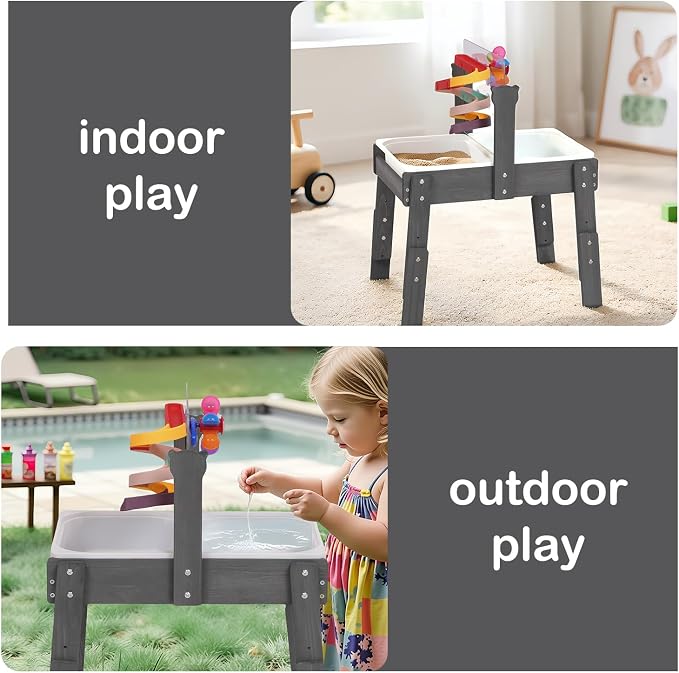 PHOKID Sand and Water Table for Toddlers,Wooden Sensory Play Activity Table,2 Sensory Bins, Acrylic Board & Water Track Toys,Montessori Kids Tables Learning Toy for Age 3+,Dark Blue