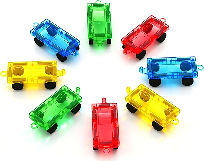 8 PCS Mini Magnetic Tiles Cars Construction Set, Magnetic Car Base | Compatiable with Mini Tiles, Magnet Building Blocks Expansion Set, Magnet Bricks Truck Toy for Boys & Girls