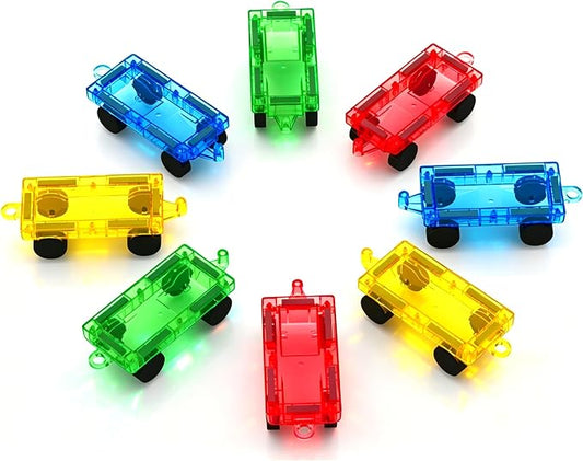 8 PCS Mini Magnetic Tiles Cars Construction Set, Magnetic Car Base | Compatiable with Mini Tiles, Magnet Building Blocks Expansion Set, Magnet Bricks Truck Toy for Boys & Girls