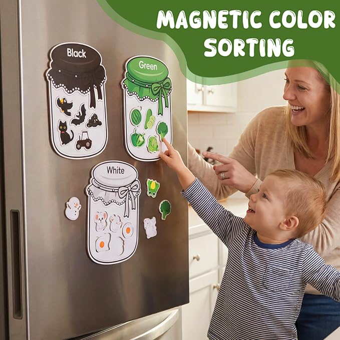 12Pcs Wooden Magnetic Color Sorting 72 Fridge Magnets for Kids | Refrigerator Magnets for Color Sorting Fine Motor Early Education Gifts