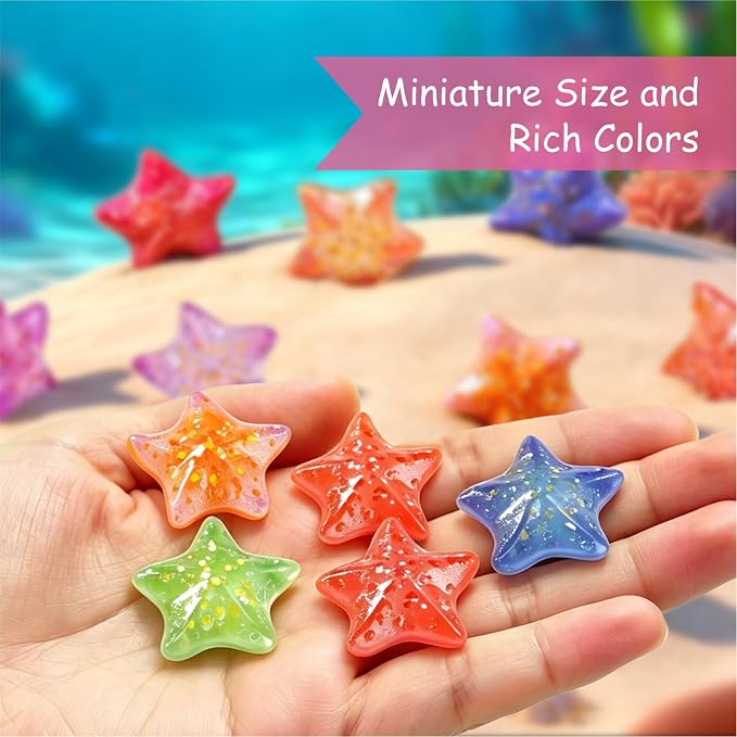 60Pcs Mini Resin Starfish Figurines Tiny Sea Shell Star Figure for Crafts | Bulk Star Fish Shells Aquarium Decorations, Glow in the Dark, 12 Styles 5 Pieces Each, estrellas de mar para decoración