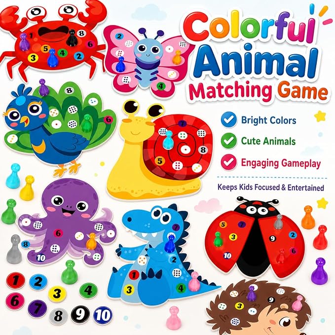 Cinrobiye Animal Counting Game for Kids, Number Matching Game 1-10 with Cute Animal Boards, Fun Educational Activity Games Set for Family Play, Party & Classroom Use