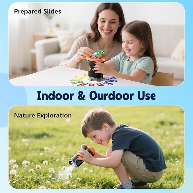 Odatay 2.4" 4K 1000X Digital Kids Microscope with 32G Card 12 Slides Orange | Long distance viewing, portable handheld edu gift toys for age 3-12, exploring bugs plants at home classroom & outdoor travel