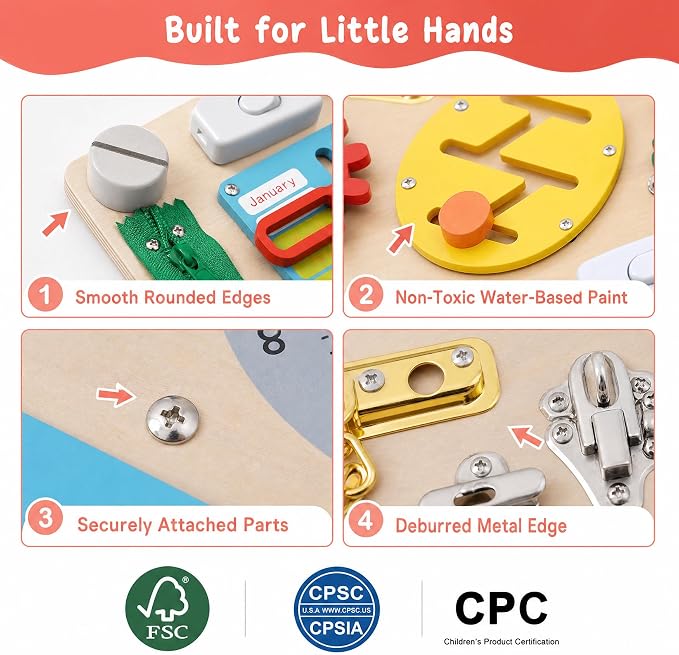 Montessori Busy Board for Toddlers 3+, Double Sided Sensory Board | 2-in-1, 20+Activities, Fine Motor Skills Toy, Calendar Learning Board, Life Skills Travel Toy