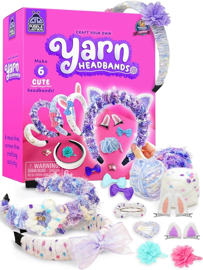 Wrap & Wear DIY Yarn Headband Making Kit, 7 Year Old Girl Birthday Gifts | Makes 6 Yarn Headbands for Girls Plus 3 DIY Metal Hair Clips, Mess-Free Headband Making Kit for Girls, Arts and Crafts for 6+