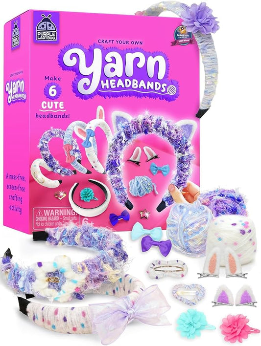 Wrap & Wear DIY Yarn Headband Making Kit, 7 Year Old Girl Birthday Gifts | Makes 6 Yarn Headbands for Girls Plus 3 DIY Metal Hair Clips, Mess-Free Headband Making Kit for Girls, Arts and Crafts for 6+