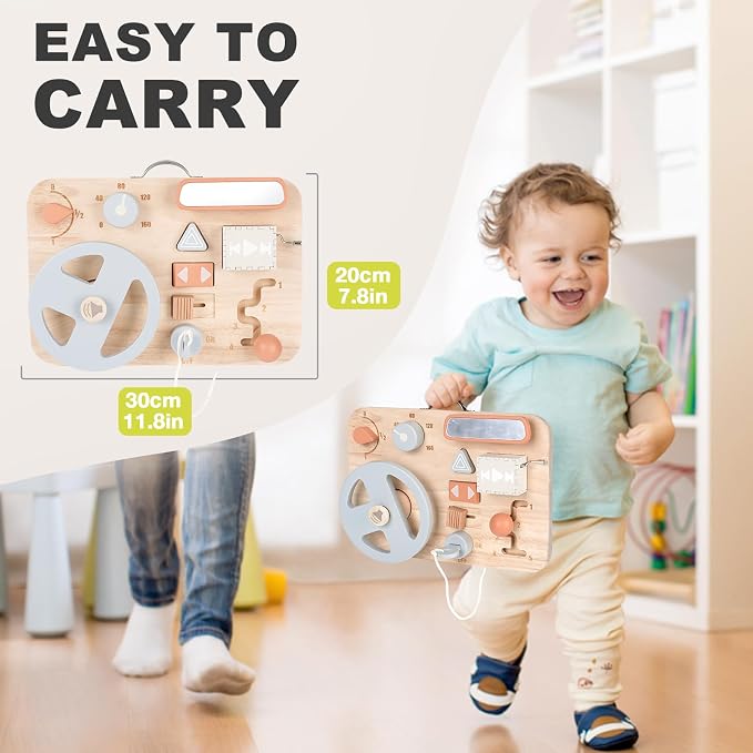 Vanplay Montessori Busy Board for Toddlers - Wooden Montessori Toys, Aesthetic Sensory Activity for Fine Motor Skills, Travel Busy Board Educational Sensory Toys for Boys and Girls